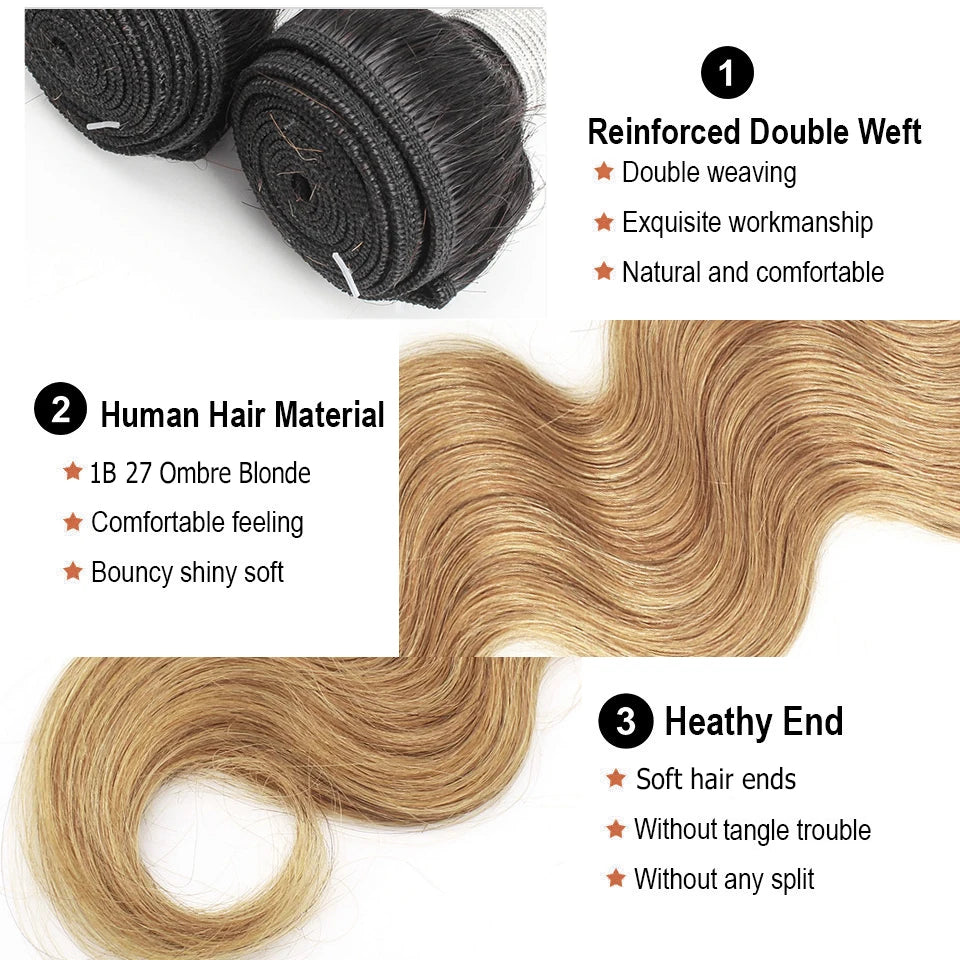 Body Wave Human Hair 1 Bundle Natural Color Brown Ombre Honey Blonde Color In Stock Peruvian Remy Human Hair Extention 95g/PC