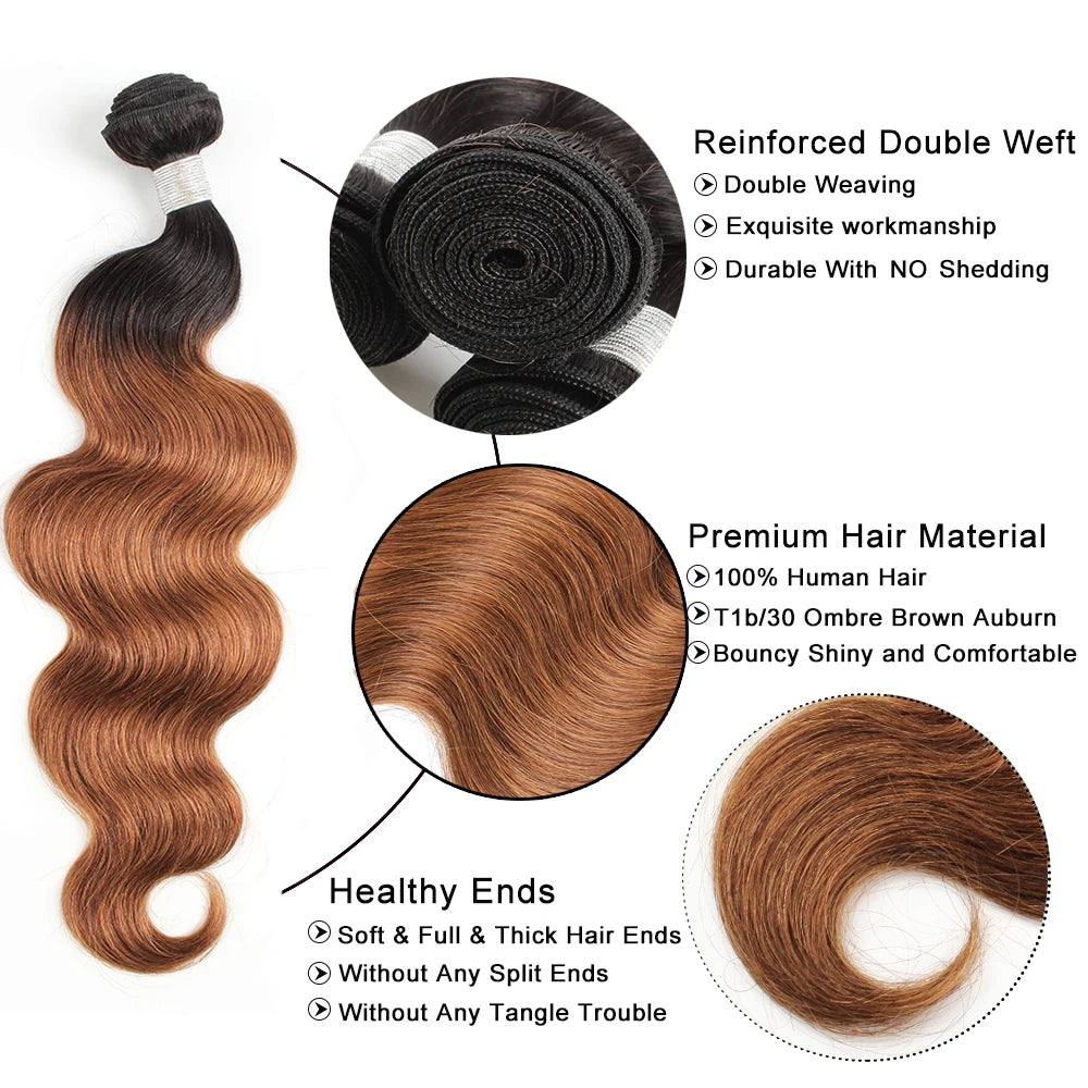 Body Wave Human Hair 1 Bundle Natural Color Brown Ombre Honey Blonde Color In Stock Peruvian Remy Human Hair Extention 95g/PC