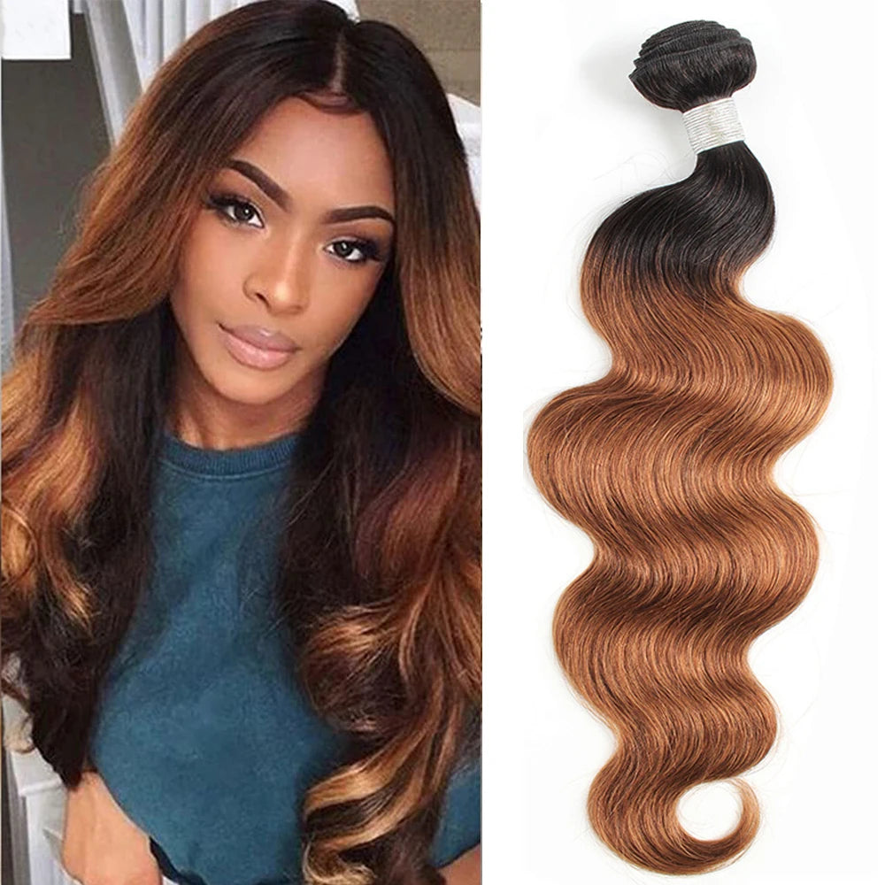 Body Wave Human Hair 1 Bundle Natural Color Brown Ombre Honey Blonde Color In Stock Peruvian Remy Human Hair Extention 95g/PC