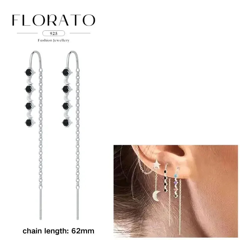 FLORATO 925 sterling silver earrings chain tassel pendant earrings zircon silver earrings for women trend Luxury Wedding Jewelry