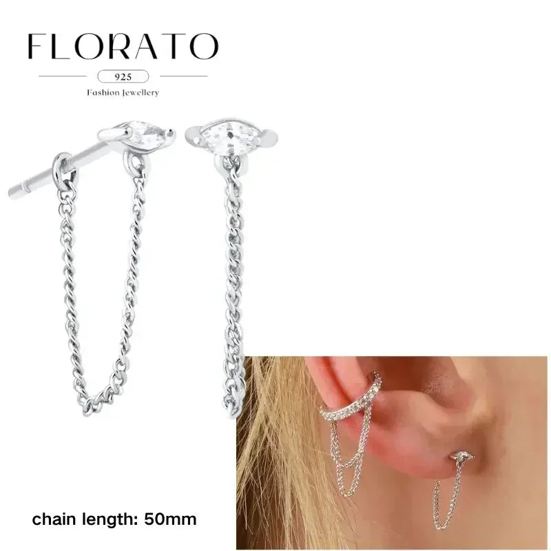 FLORATO 925 sterling silver earrings chain tassel pendant earrings zircon silver earrings for women trend Luxury Wedding Jewelry