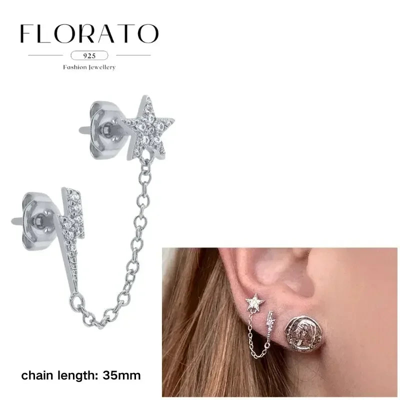 FLORATO 925 sterling silver earrings chain tassel pendant earrings zircon silver earrings for women trend Luxury Wedding Jewelry