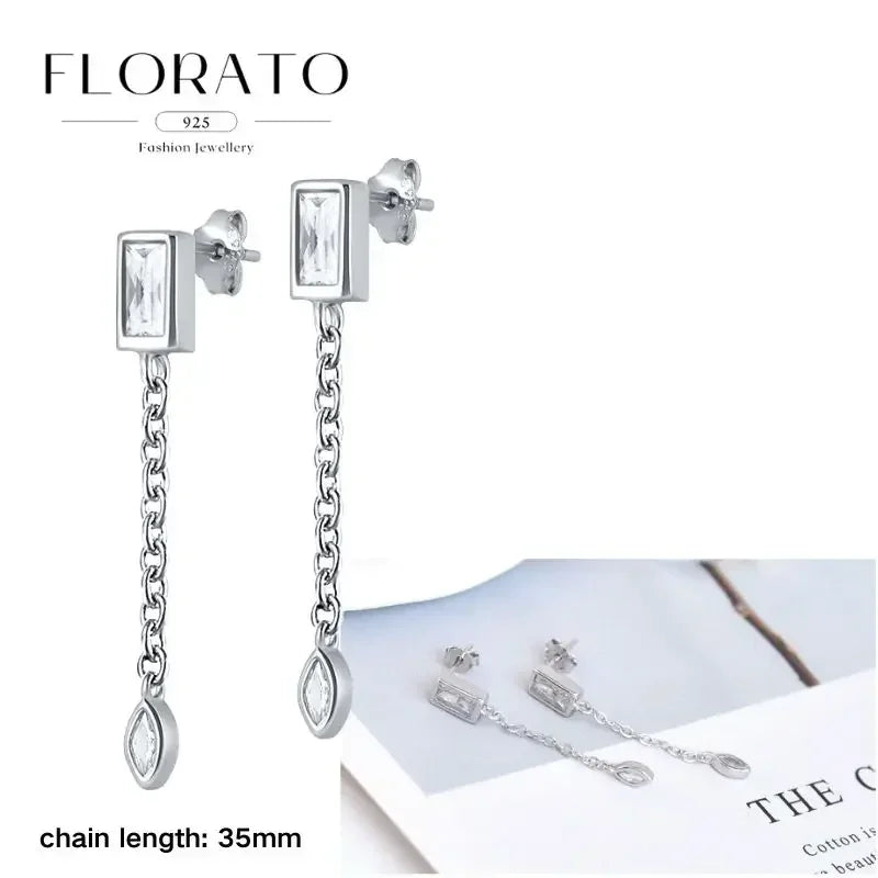 FLORATO 925 sterling silver earrings chain tassel pendant earrings zircon silver earrings for women trend Luxury Wedding Jewelry