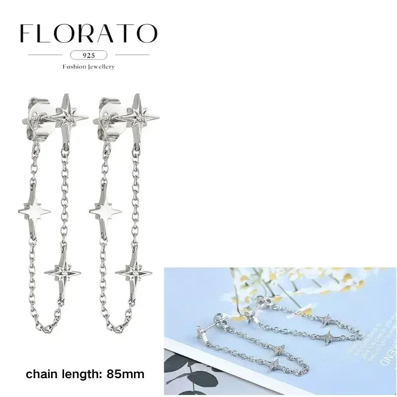 FLORATO 925 sterling silver earrings chain tassel pendant earrings zircon silver earrings for women trend Luxury Wedding Jewelry