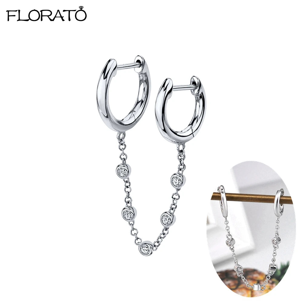 1PC 925 Silver Needle Colorful Crystal Chain Pendant Hoop Earrings For Women Two Hole Enamel Star Earrings Fashion Jewelry Gift