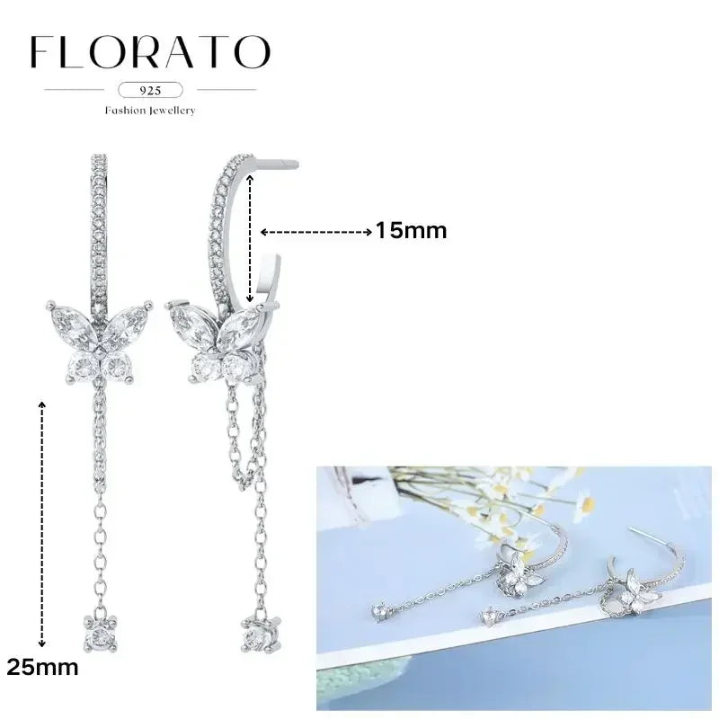 FLORATO 925 sterling silver earrings chain tassel pendant earrings zircon silver earrings for women trend Luxury Wedding Jewelry