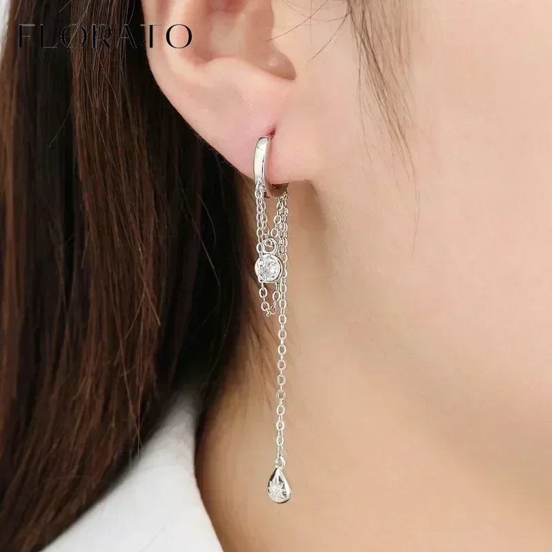 FLORATO 925 sterling silver earrings chain tassel pendant earrings zircon silver earrings for women trend Luxury Wedding Jewelry