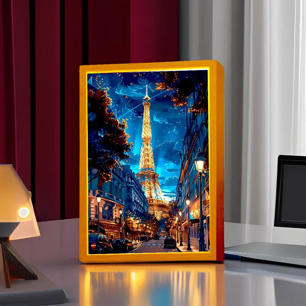 Beautiful City Paris Light Painting Photo Frame Led Night Light Wall Lamps Bedside Table Home Decorate Christmas Gifts Moon Lamp