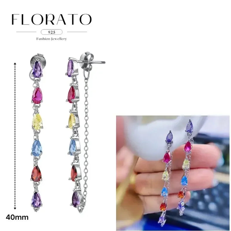 FLORATO 925 sterling silver earrings chain tassel pendant earrings zircon silver earrings for women trend Luxury Wedding Jewelry