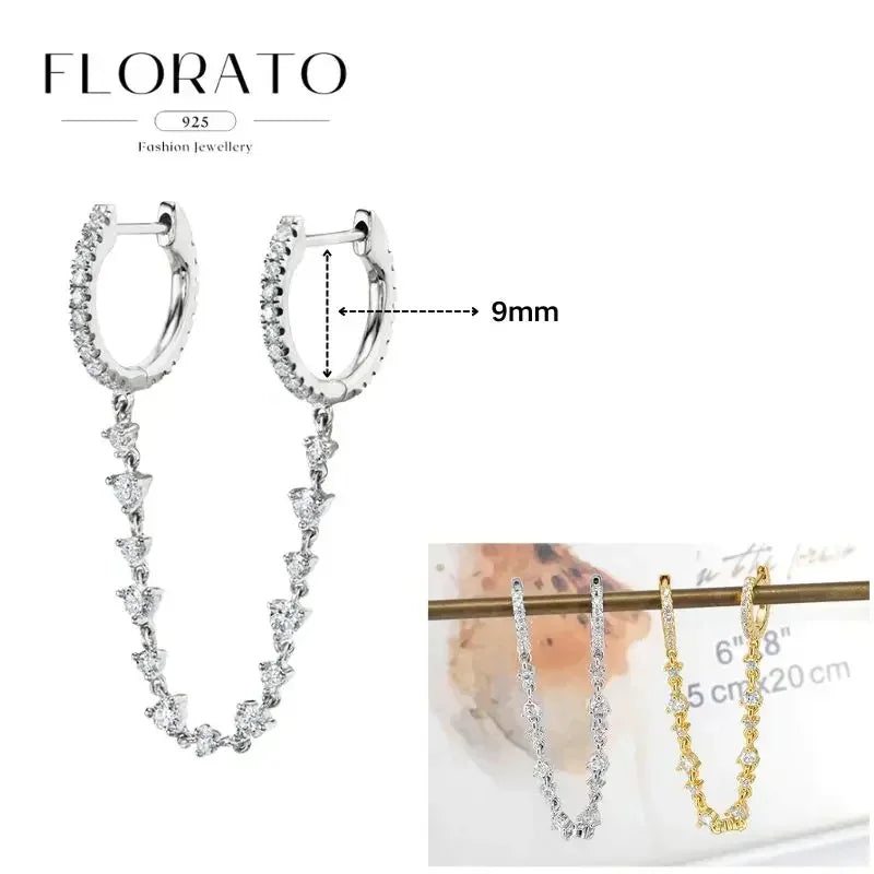 FLORATO 925 sterling silver earrings chain tassel pendant earrings zircon silver earrings for women trend Luxury Wedding Jewelry