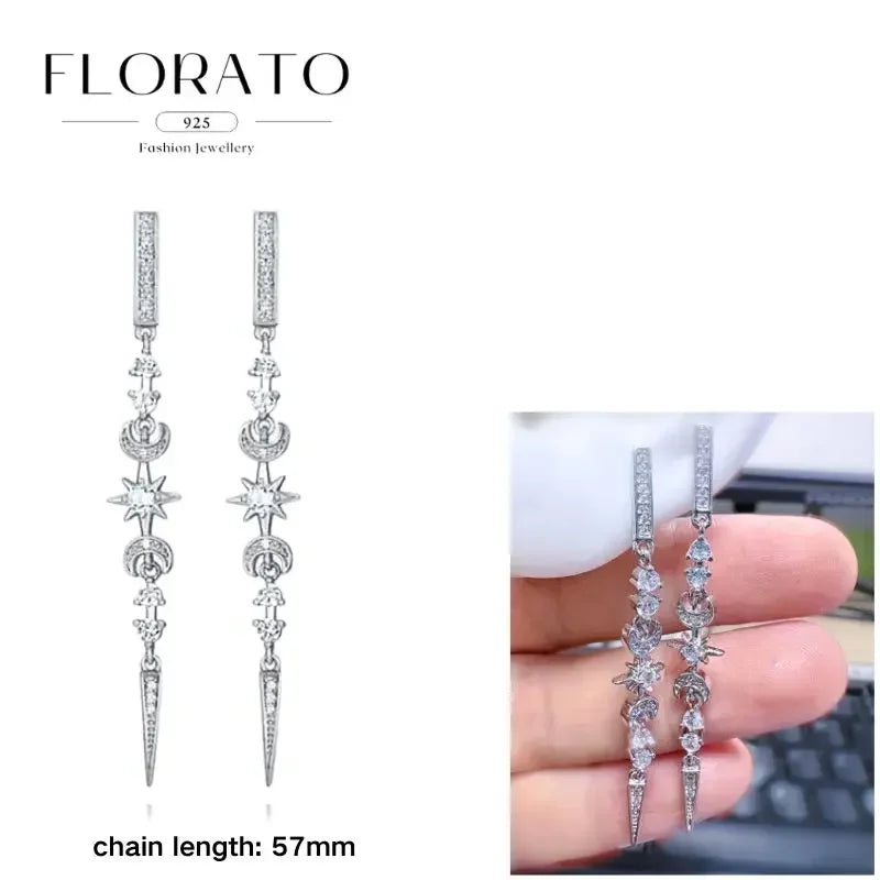 FLORATO 925 sterling silver earrings chain tassel pendant earrings zircon silver earrings for women trend Luxury Wedding Jewelry