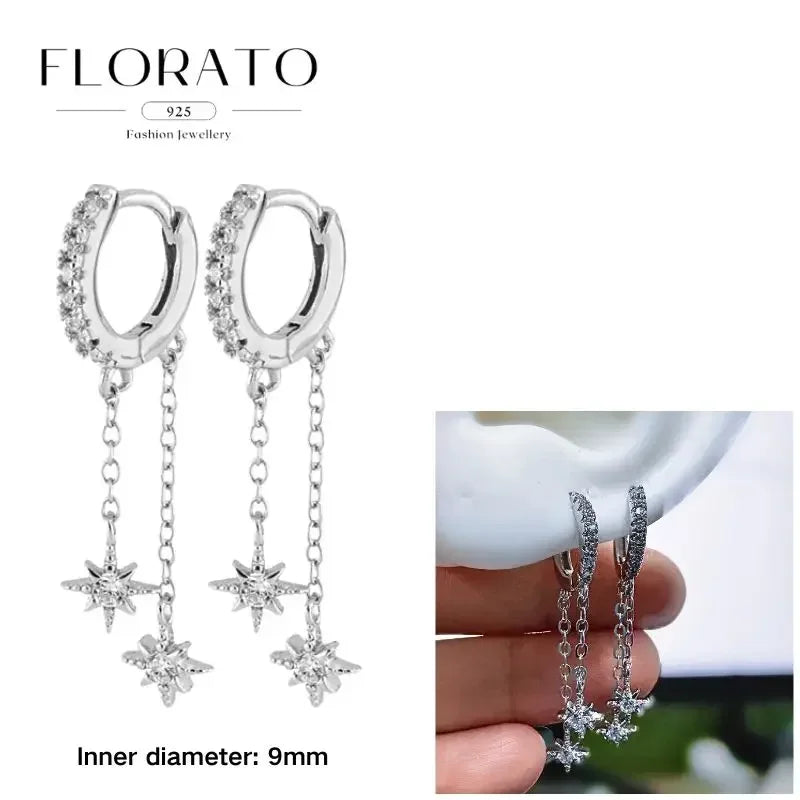 FLORATO 925 sterling silver earrings chain tassel pendant earrings zircon silver earrings for women trend Luxury Wedding Jewelry