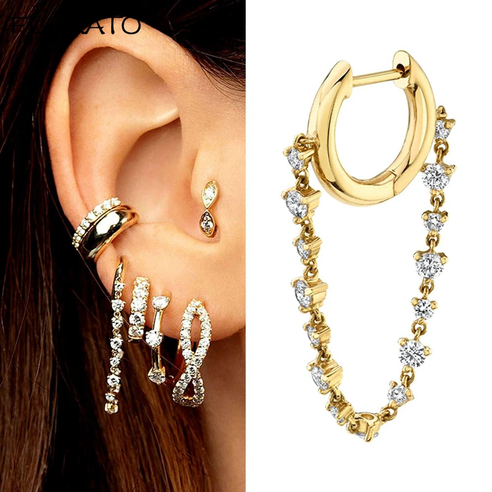 1PC 925 Silver Needle Colorful Crystal Chain Pendant Hoop Earrings For Women Two Hole Enamel Star Earrings Fashion Jewelry Gift