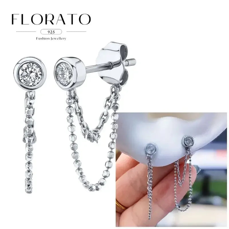 FLORATO 925 sterling silver earrings chain tassel pendant earrings zircon silver earrings for women trend Luxury Wedding Jewelry