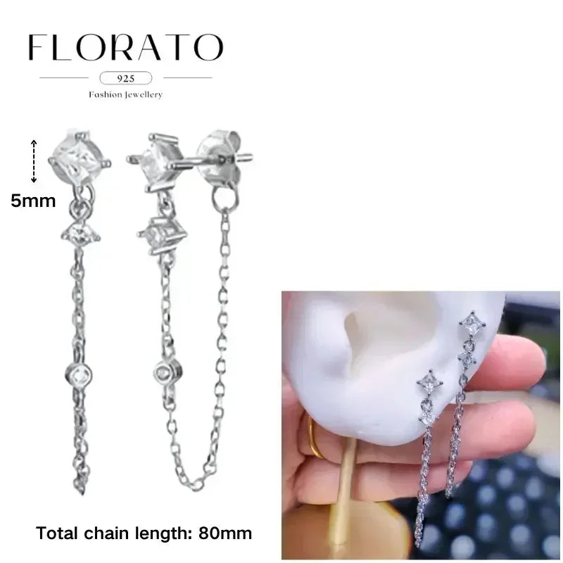 FLORATO 925 sterling silver earrings chain tassel pendant earrings zircon silver earrings for women trend Luxury Wedding Jewelry