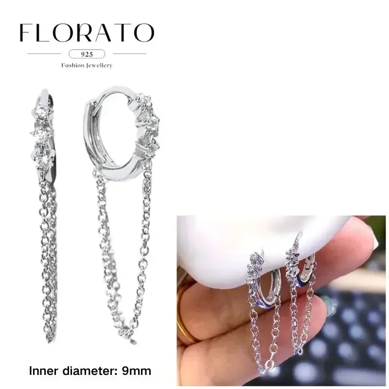 FLORATO 925 sterling silver earrings chain tassel pendant earrings zircon silver earrings for women trend Luxury Wedding Jewelry