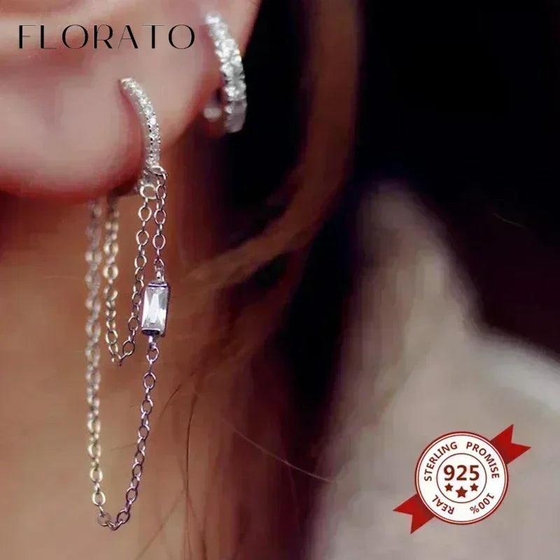 FLORATO 925 sterling silver earrings chain tassel pendant earrings zircon silver earrings for women trend Luxury Wedding Jewelry