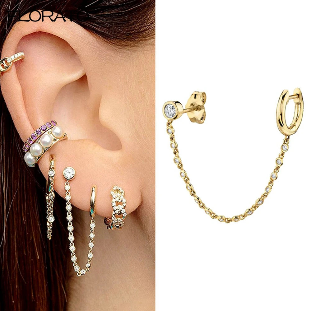 1PC 925 Silver Needle Colorful Crystal Chain Pendant Hoop Earrings For Women Two Hole Enamel Star Earrings Fashion Jewelry Gift