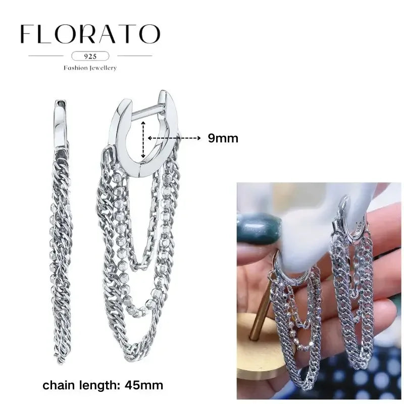 FLORATO 925 sterling silver earrings chain tassel pendant earrings zircon silver earrings for women trend Luxury Wedding Jewelry