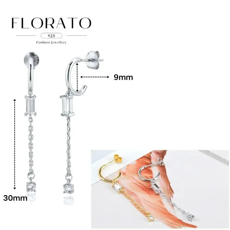 FLORATO 925 sterling silver earrings chain tassel pendant earrings zircon silver earrings for women trend Luxury Wedding Jewelry