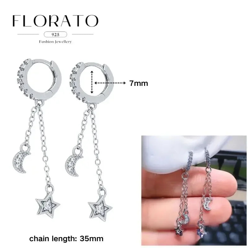 FLORATO 925 sterling silver earrings chain tassel pendant earrings zircon silver earrings for women trend Luxury Wedding Jewelry