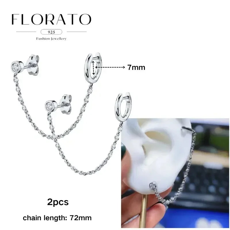 FLORATO 925 sterling silver earrings chain tassel pendant earrings zircon silver earrings for women trend Luxury Wedding Jewelry