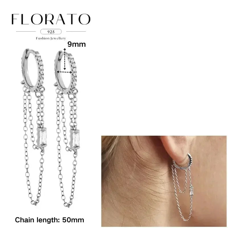 FLORATO 925 sterling silver earrings chain tassel pendant earrings zircon silver earrings for women trend Luxury Wedding Jewelry