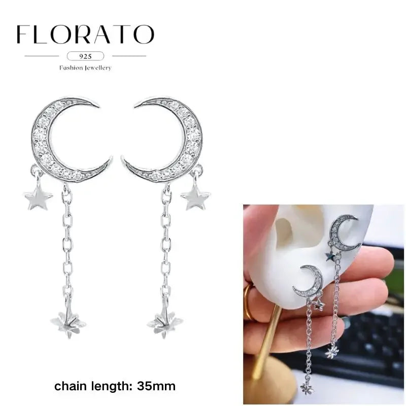 FLORATO 925 sterling silver earrings chain tassel pendant earrings zircon silver earrings for women trend Luxury Wedding Jewelry