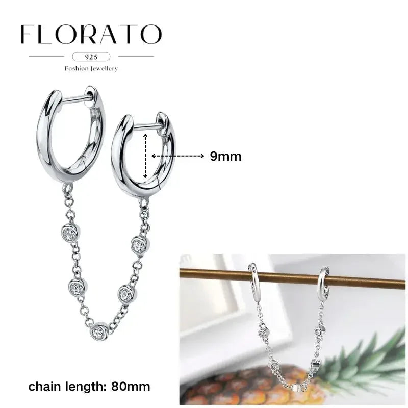 FLORATO 925 sterling silver earrings chain tassel pendant earrings zircon silver earrings for women trend Luxury Wedding Jewelry