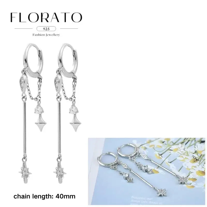 FLORATO 925 sterling silver earrings chain tassel pendant earrings zircon silver earrings for women trend Luxury Wedding Jewelry