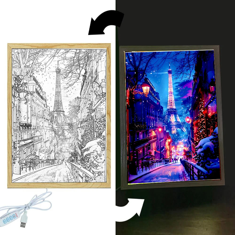 Beautiful City Paris Light Painting Photo Frame Led Night Light Wall Lamps Bedside Table Home Decorate Christmas Gifts Moon Lamp