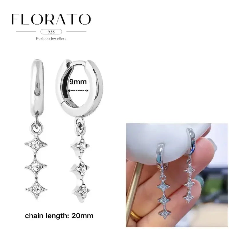 FLORATO 925 sterling silver earrings chain tassel pendant earrings zircon silver earrings for women trend Luxury Wedding Jewelry