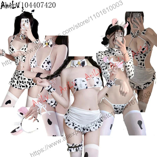 Women Cow Underwear Series Temperament Lingerie Cosplay Anime Kawaii Girl Maid Unfirom Events Pajamas Outfit Set Costules