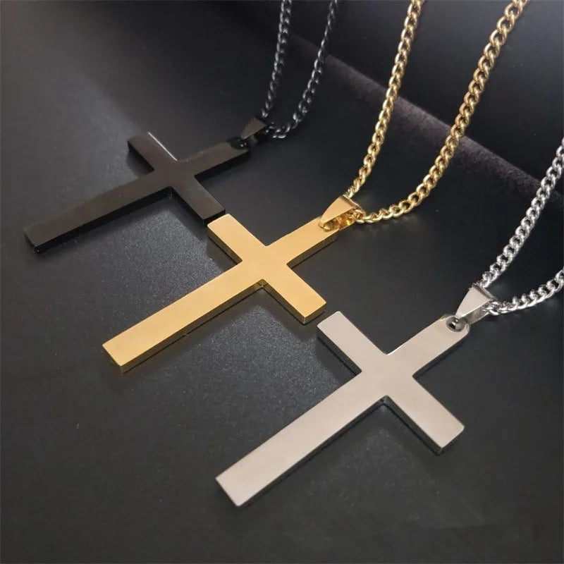 Wu's 2022 New Fashion Cross Pendant Necklace Ladies Mens Stainless Steel Chain Charm Necklace Cool Boys Girls Jewelry Gift