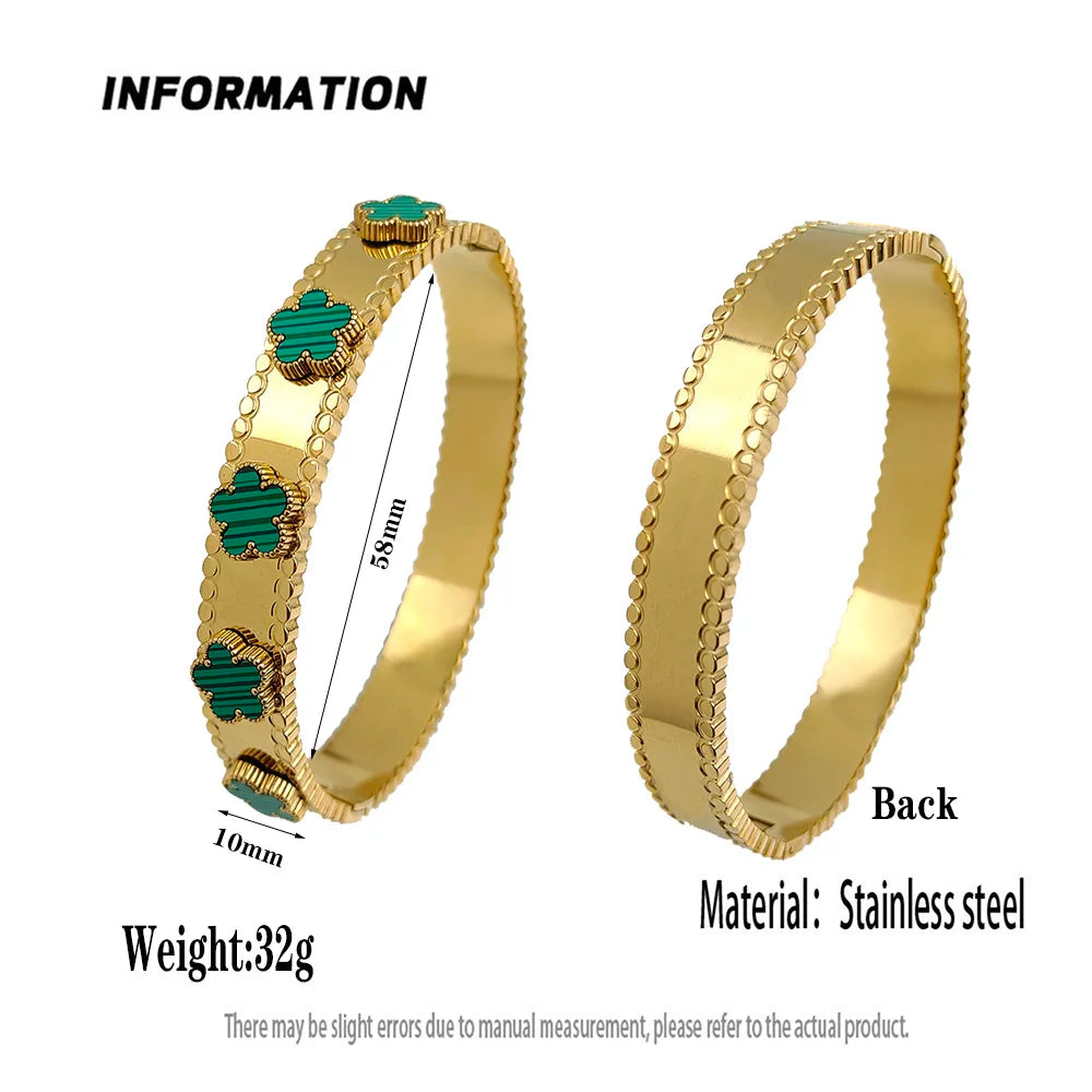 Five-leaf green shell O-shaped stainless steel gold-plated bracelet, high quality silver waterproof women's jewelry