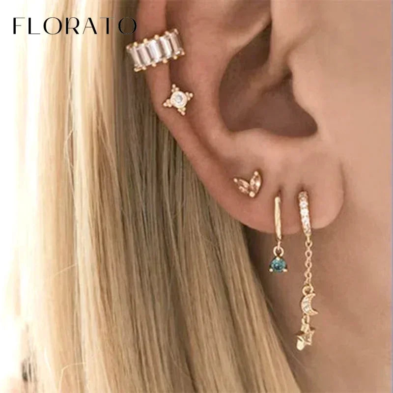 925 Sterling Silver Long Chain Tassel Drop Earring for Women Crystal Zircon Star Perforation Earring Fine Jewelry Gift Pendant