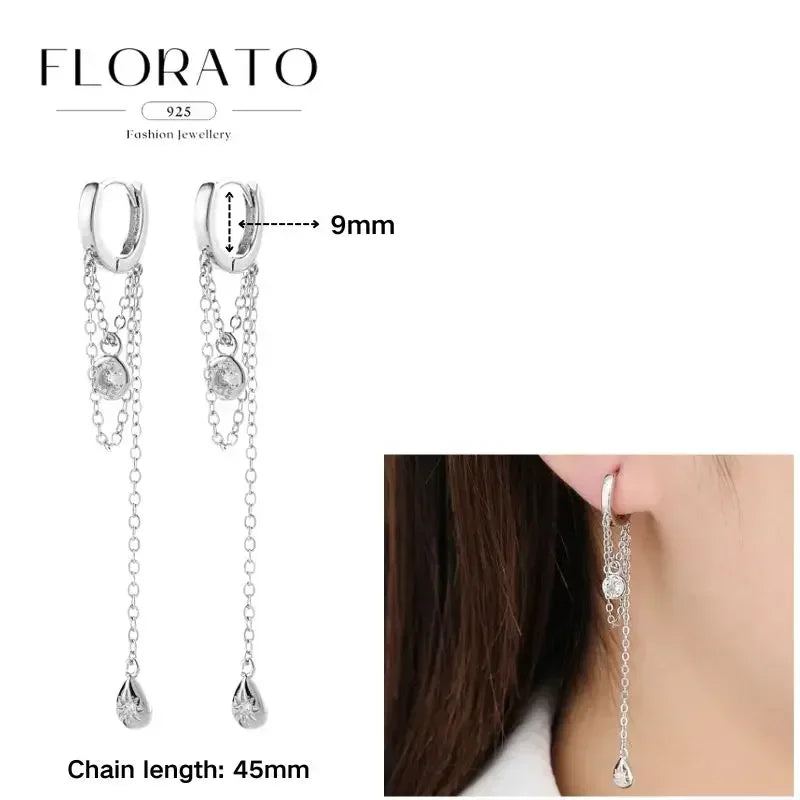 FLORATO 925 sterling silver earrings chain tassel pendant earrings zircon silver earrings for women trend Luxury Wedding Jewelry