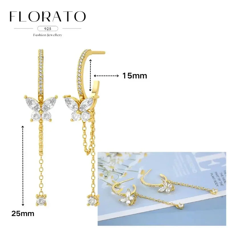 925 Sterling Silver Long Chain Tassel Drop Earring for Women Crystal Zircon Star Perforation Earring Fine Jewelry Gift Pendant