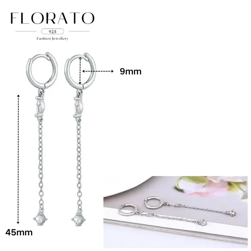 FLORATO 925 sterling silver earrings chain tassel pendant earrings zircon silver earrings for women trend Luxury Wedding Jewelry