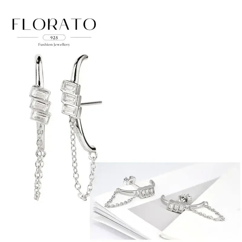 FLORATO 925 sterling silver earrings chain tassel pendant earrings zircon silver earrings for women trend Luxury Wedding Jewelry