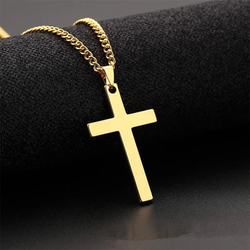 Wu's 2022 New Fashion Cross Pendant Necklace Ladies Mens Stainless Steel Chain Charm Necklace Cool Boys Girls Jewelry Gift