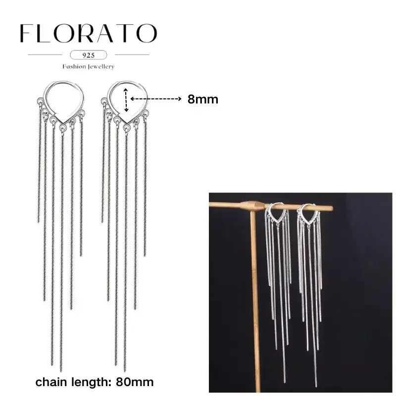 FLORATO 925 sterling silver earrings chain tassel pendant earrings zircon silver earrings for women trend Luxury Wedding Jewelry