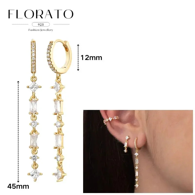 925 Sterling Silver Long Chain Tassel Drop Earring for Women Crystal Zircon Star Perforation Earring Fine Jewelry Gift Pendant