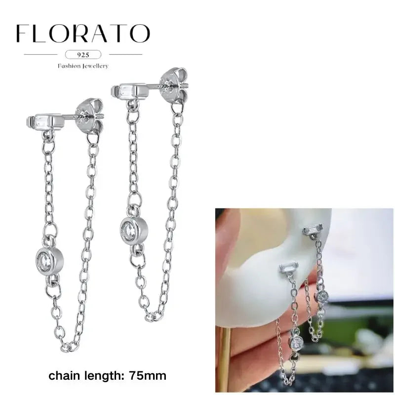 FLORATO 925 sterling silver earrings chain tassel pendant earrings zircon silver earrings for women trend Luxury Wedding Jewelry