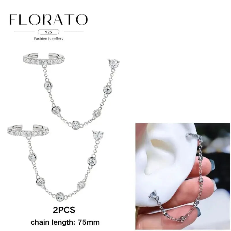 FLORATO 925 sterling silver earrings chain tassel pendant earrings zircon silver earrings for women trend Luxury Wedding Jewelry