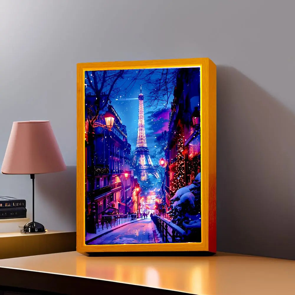 Beautiful City Paris Light Painting Photo Frame Led Night Light Wall Lamps Bedside Table Home Decorate Christmas Gifts Moon Lamp