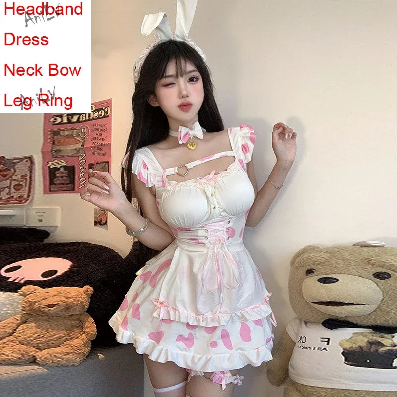 Women Cow Underwear Series Temperament Lingerie Cosplay Anime Kawaii Girl Maid Unfirom Events Pajamas Outfit Set Costules