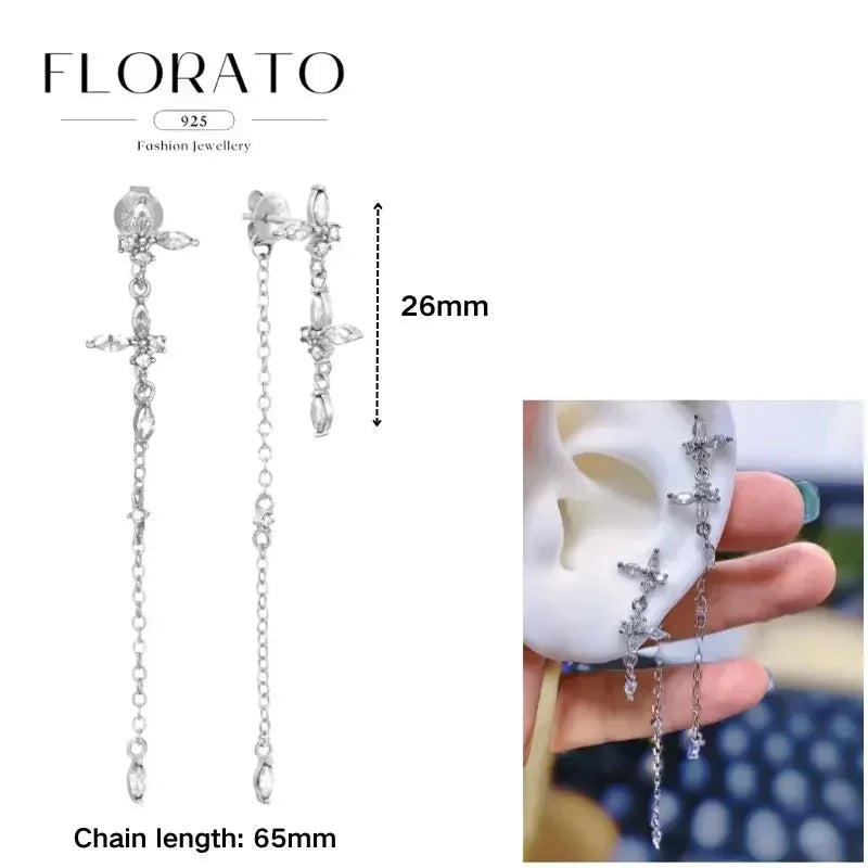 FLORATO 925 sterling silver earrings chain tassel pendant earrings zircon silver earrings for women trend Luxury Wedding Jewelry