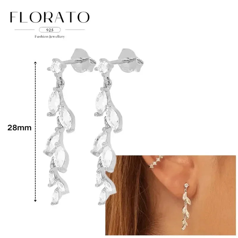 FLORATO 925 sterling silver earrings chain tassel pendant earrings zircon silver earrings for women trend Luxury Wedding Jewelry