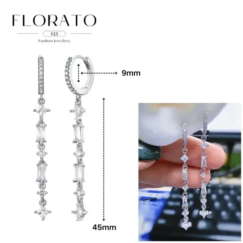 FLORATO 925 sterling silver earrings chain tassel pendant earrings zircon silver earrings for women trend Luxury Wedding Jewelry